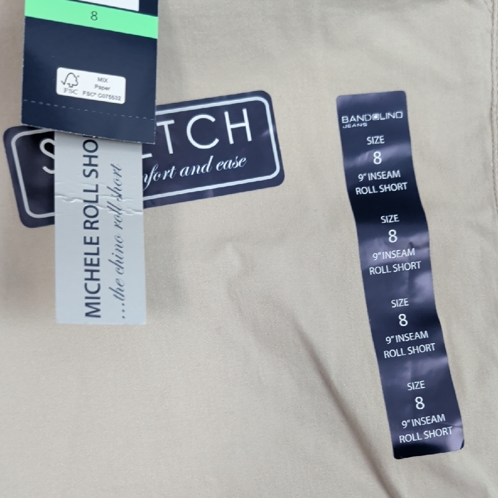 Bandolino Women's Tan Stretch Bermuda Shorts with Blue Belt - Picture 4 of 6